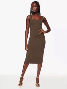 Aritzia Square-Neck Midi Contour Dress - Brown